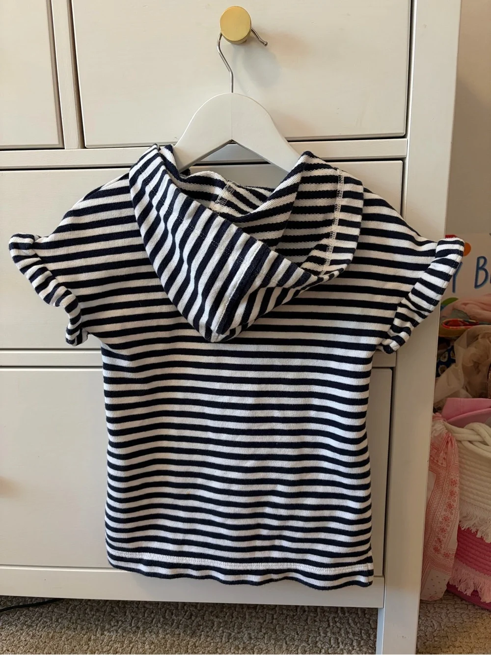 Crewcuts Girls 2 Hooded Swim Cover Up Navy White Striped Cotton